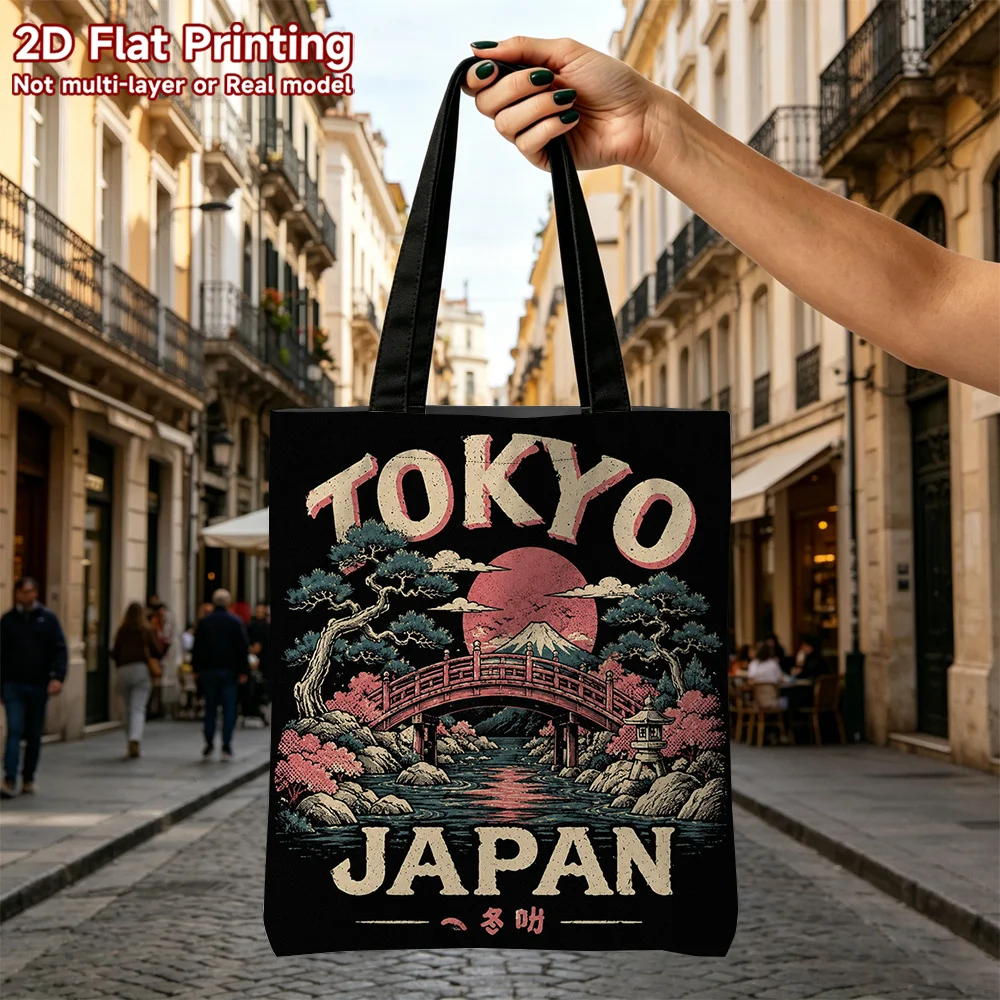 1pc Tokyo Mount Fuji Japanese-style Landscape Themed Handbag Daily Commuting and Fashionable Tote Bag Grocery Pouch