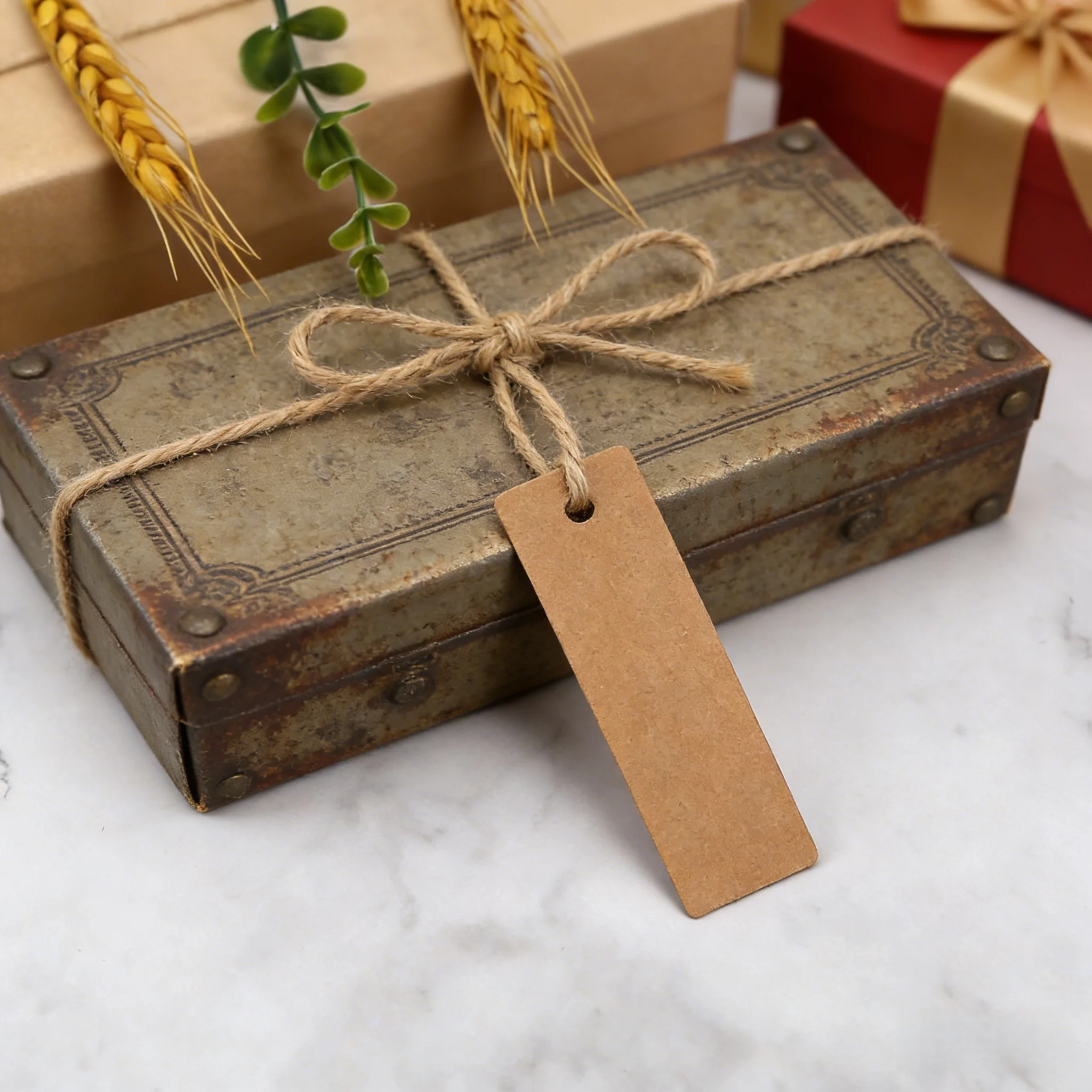 Etiquetas de Papel Kraft Grosso 350gsm 2x7cm em Branco com Cordão Pré-Enfiado, Etiquetas de Preço para Artesanato e Embalagens de Varejo