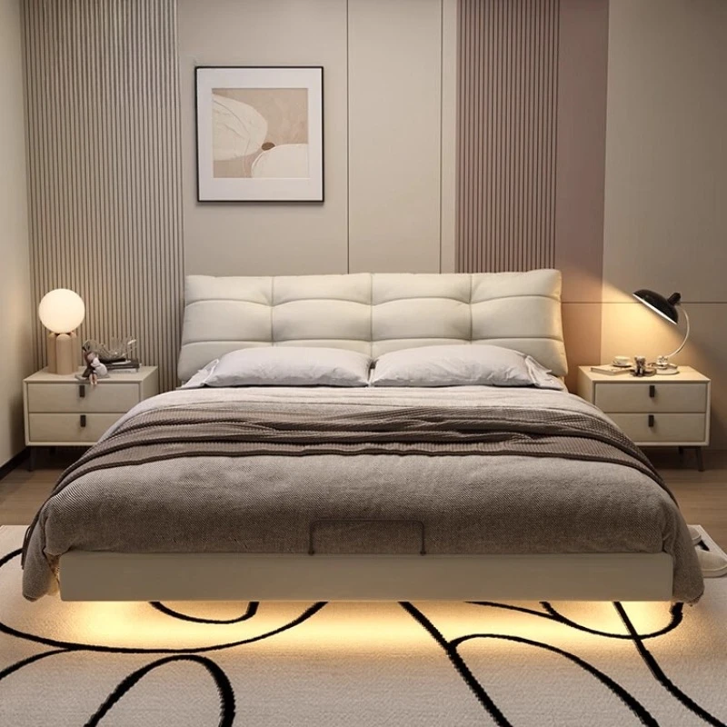 150x200 180x200 cm Modern luxury leather with lamp Double bed 2 people full size bed frame bedroom beds Home bedroom furniture