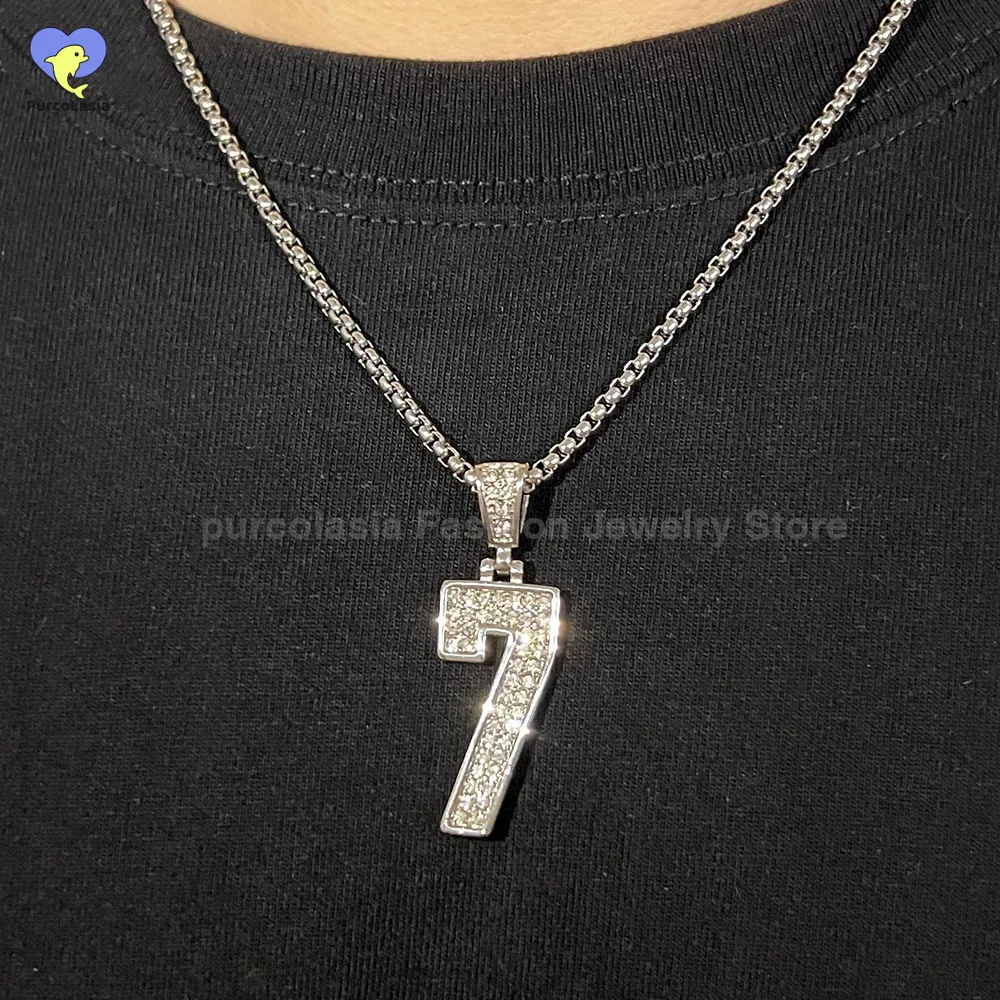 Number 7 Stainless Steel Gold Plated Lucky Pendant Necklaces for Men Clavicle Chain Waterproof No Rusted Jewelry