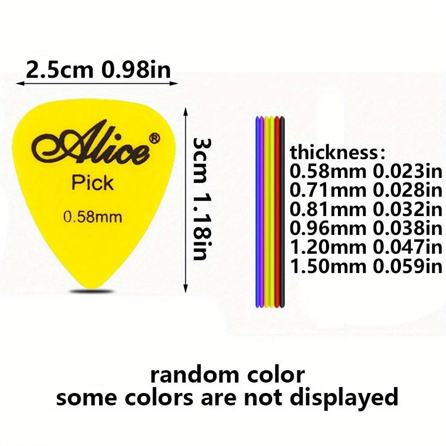 50 Stück Alice Gitarrenplektren Bulk Matte Bunte Plektren 0,58/0,71/0,81/0,96/1,2/1,5 mm Dicke Premium ABS für Akustik JXB – Detail 2