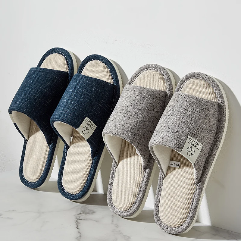 Home Linnen Slippers Voor Mannen In Lente & Herfst Comfortabele Slaapkamer Open Tenen & Ademende Slippers Heren & Damesschoenen Zomer