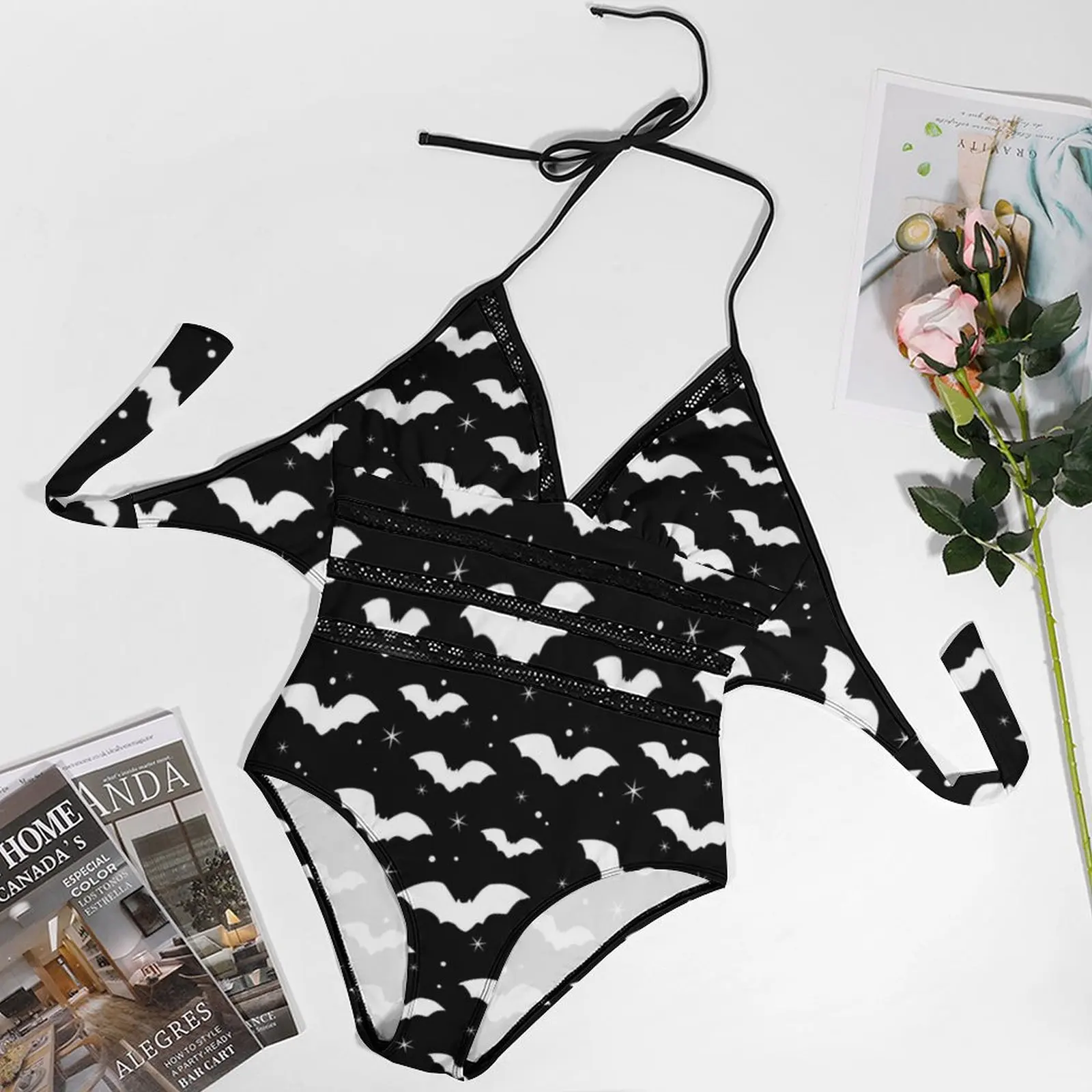 Bats Silhouettes Swimsuit Night Sky One-Piece Swimwear Push Up Simple Bathing Suits Sexy Holiday Swim Graphic Beachwear image 5