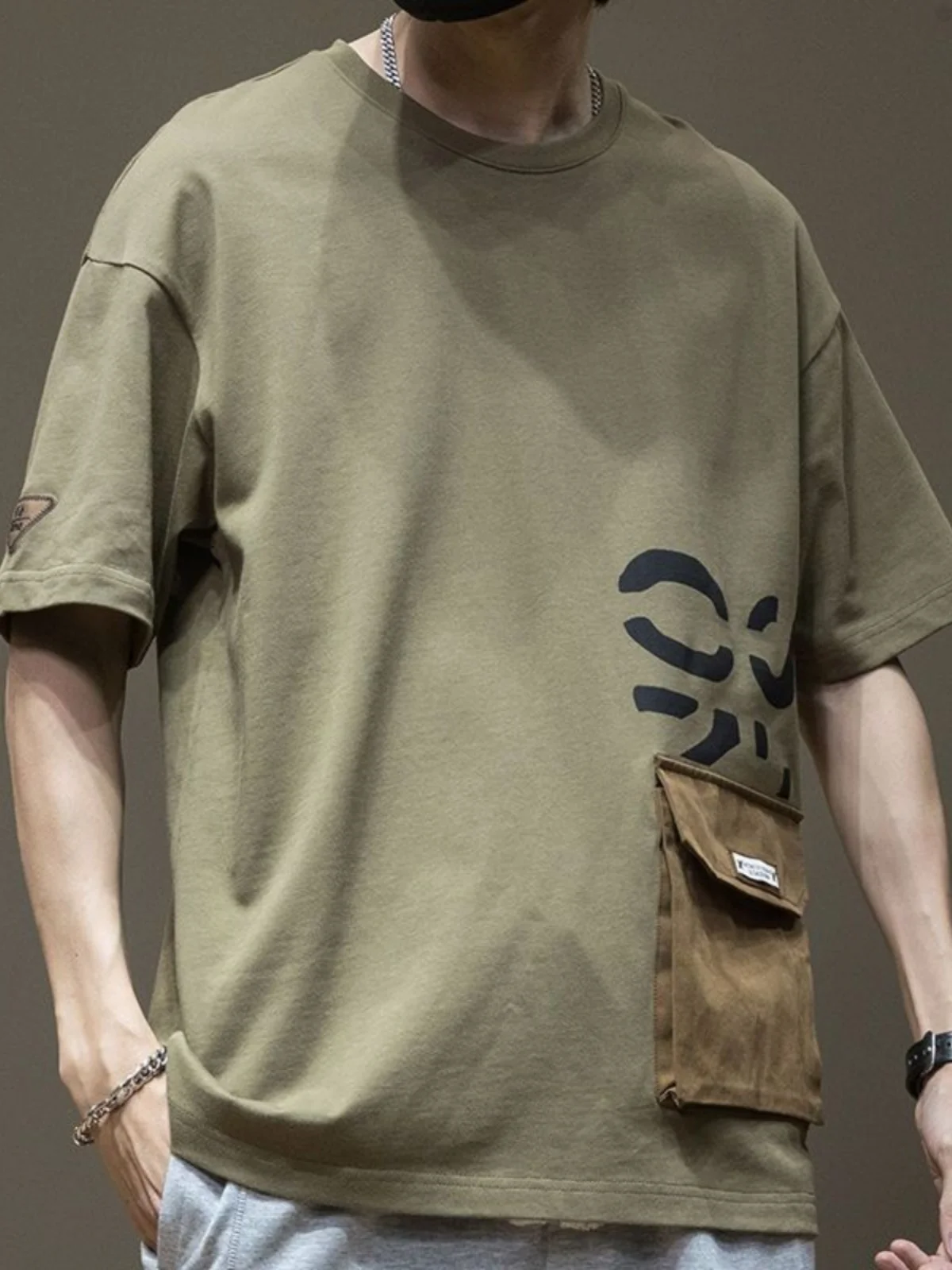 Summer New Men's Casual Loose Short Sleeve T-shirt Pocket Design Breathable Comfortable Cotton Fashionable Basic Style