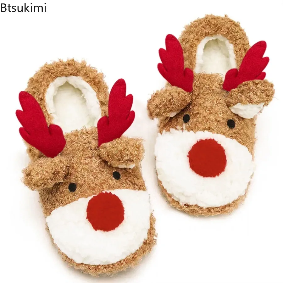 New Winter Lamb Fleece Women's Slippers Home Cute Cartoon Cotton Slippers Christmas Deer Couple Non-Slip Casual Warm House Shoes view 4