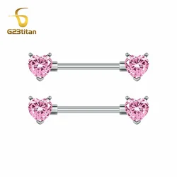 2pcs Pink Heart Zircon Nipple Ring Women Sexy Summer Accessories 12-20mm 14G Surgical Titanium Teat Piercing Bar Body Jewelry