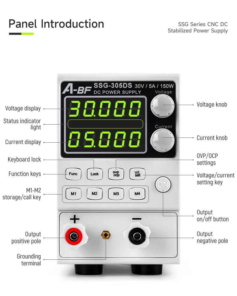 A-BF Power Supply SSG-305DS Dual 5-digit With Storage 30V 5A 150W Adjustable Lab Programmable Bench Power Supply