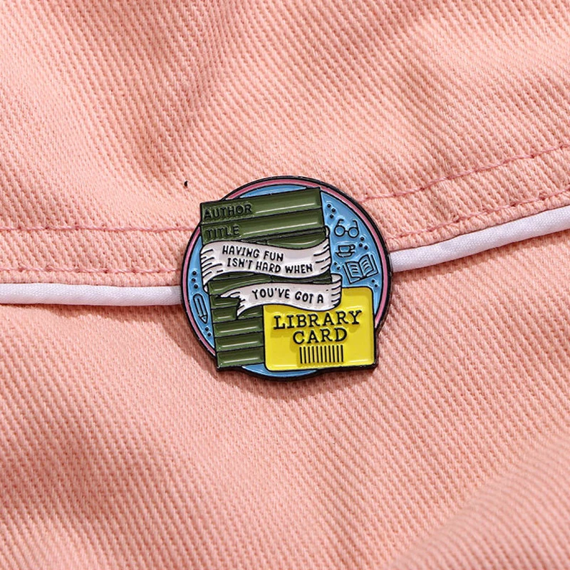 Library Card Theme Enamel Brooch Book Coffee Glasses Pencil Cartoon Art Metal Badge Clothing Punk Lapel Button Pins Jewelry Gift