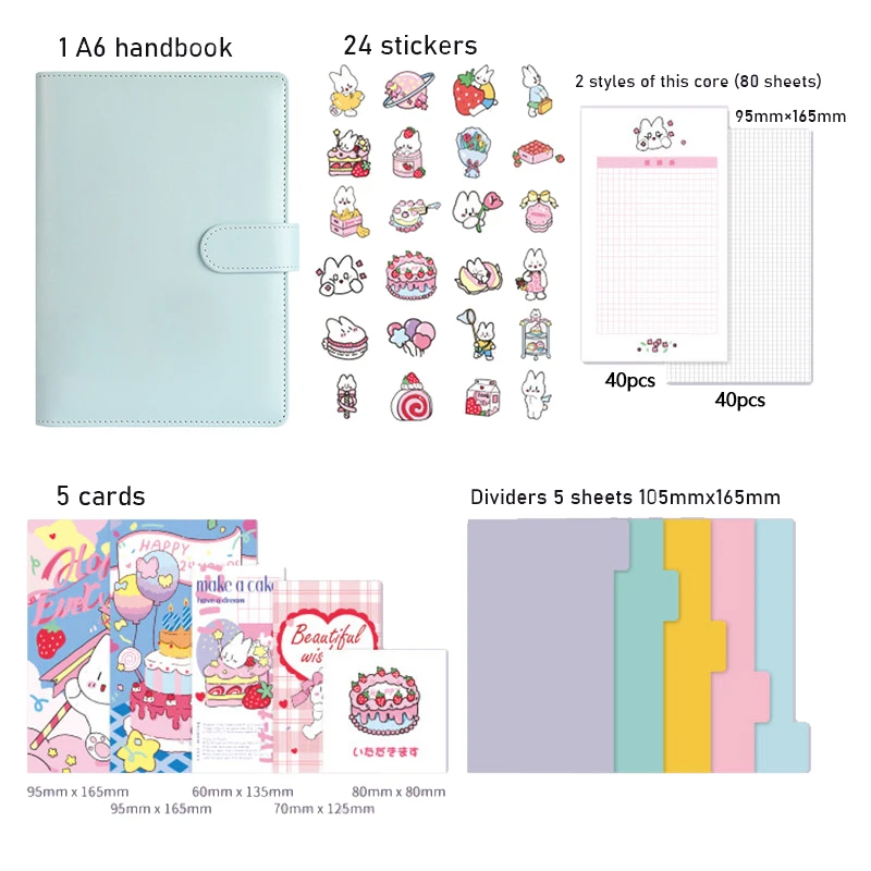 A6 Binder Index Separator Page Cartoon Greeting Card  with Notebook Set For Loose-leaf Notebook Cover School Office Stationery