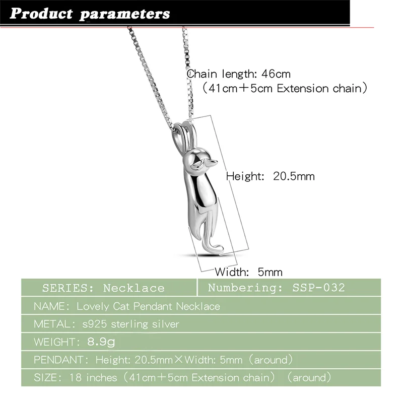 AZJEFANS 925 Sterling Silver Necklace Lovely Cat Pendant Necklace For Women's Fine Jewelry