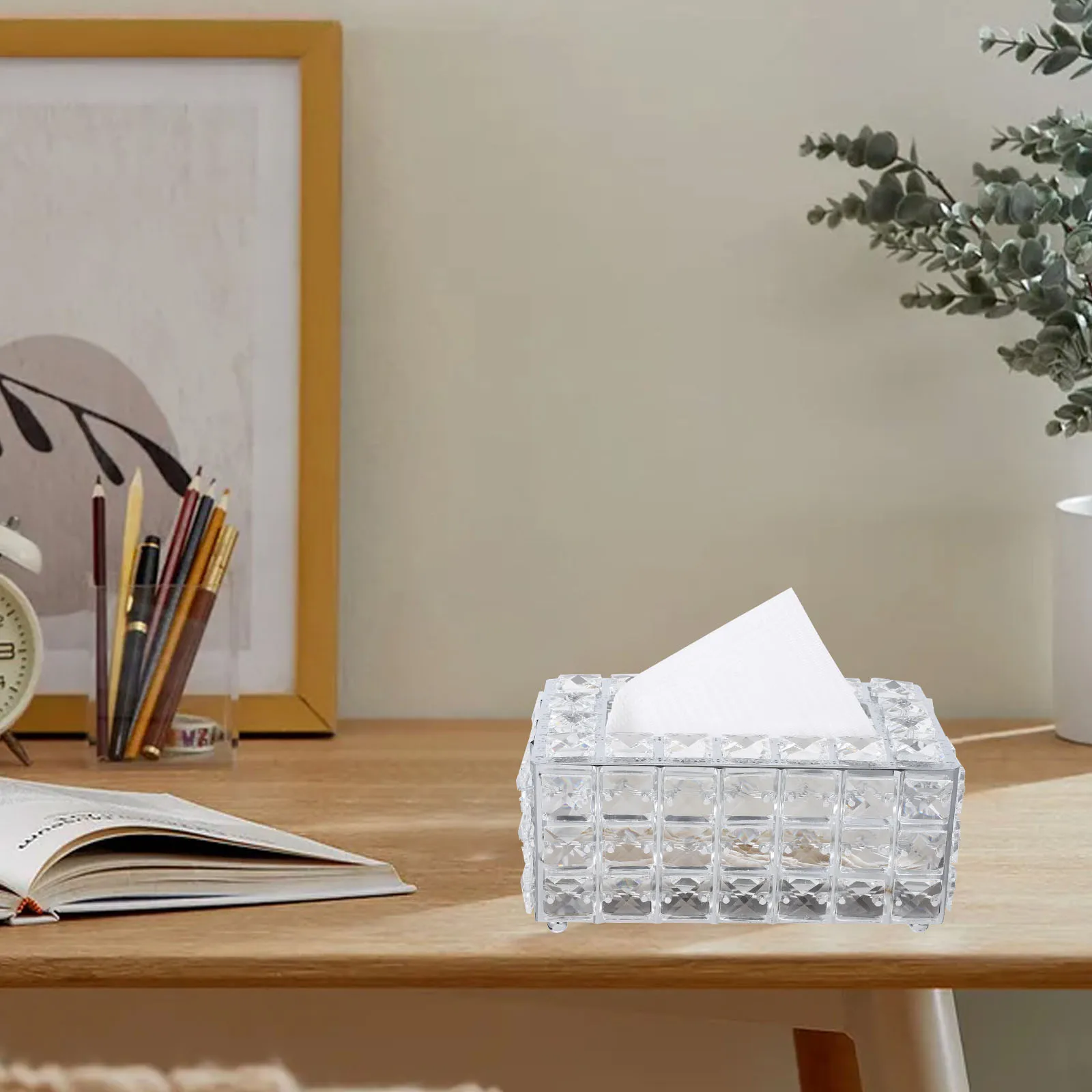 

Metal Crystal Tissue Box Cover Rectangular Simple Organizer Decorative Holder Multifunction Storage Case For Home Office Bedroom
