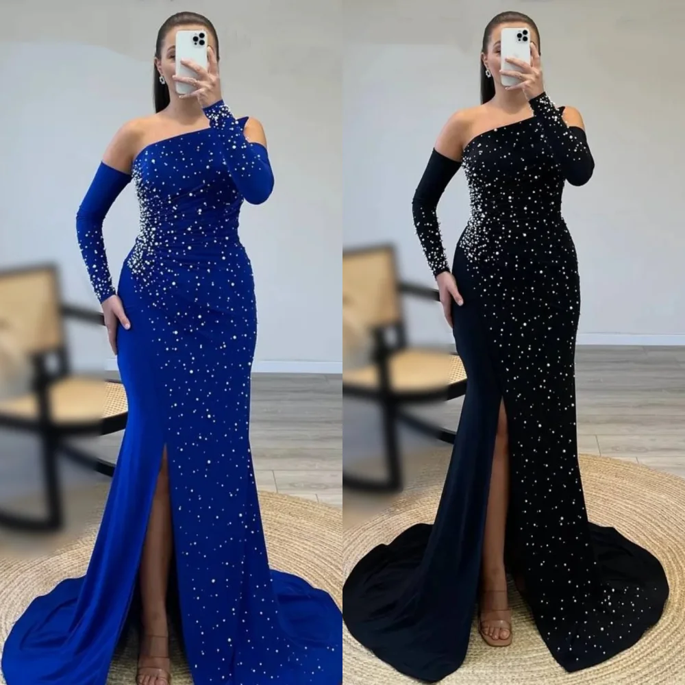 

Customized Jersey Beading Mermaid Floor-length Bespoke Occasion Dresses Wedding Party Gown For Women Luxury Evening Glitter
