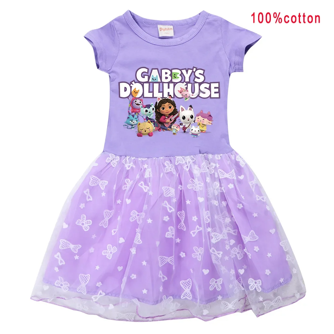 Gabby Doolhouse Clothes Kids Anime Gabby Chat Rainbow Gauze Skirt Baby Girl Princess Dresses Children Wedding Party Knee-Length