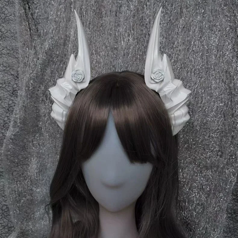 Pinzas para el cabello con cuernos de diablo rosa de 14/19cm, pinzas para el cabello para niña Mori en blanco y negro, accesorios para el cabello para Cosplay de Lolita