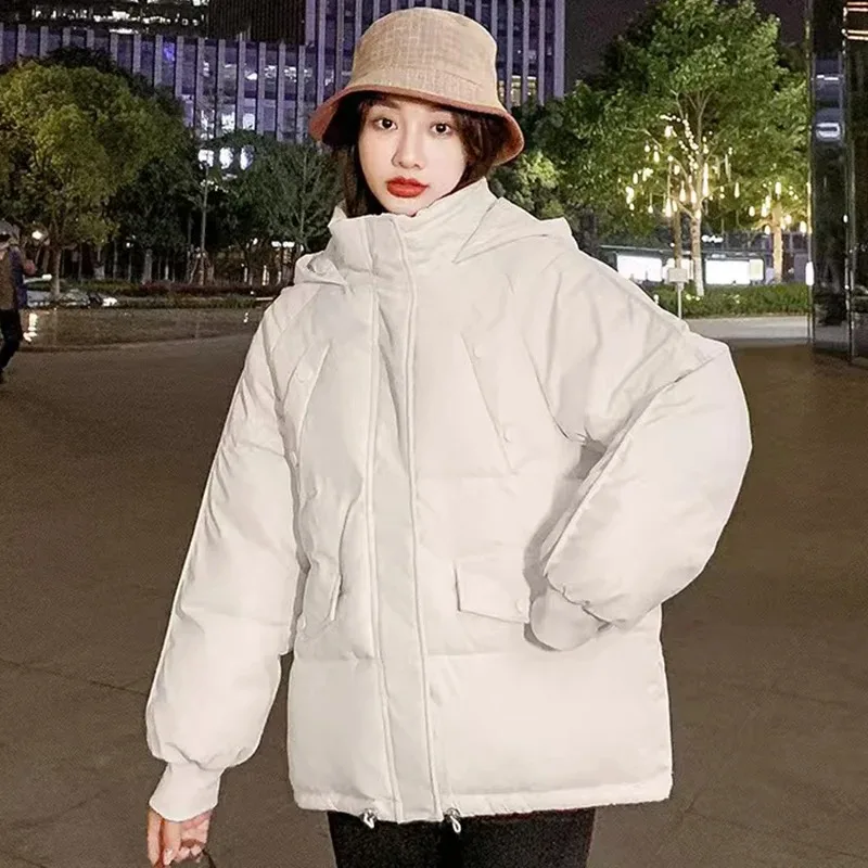 

Модные свободные парки с капюшоном для женщин, зимняя утепленная хлопковая куртка, женская хлопковая стеганая куртка на молнии с карманами Mujer