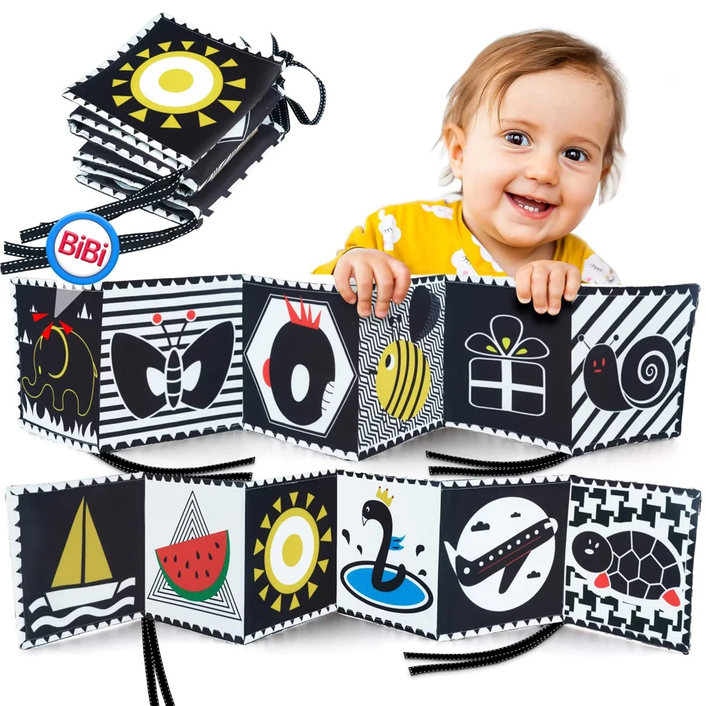 Sensory Cloth Book High Contrast Baby Toys 0-12 Months Newborn Crib Toys Black and White Animal Cloth Books Montessori Baby Book