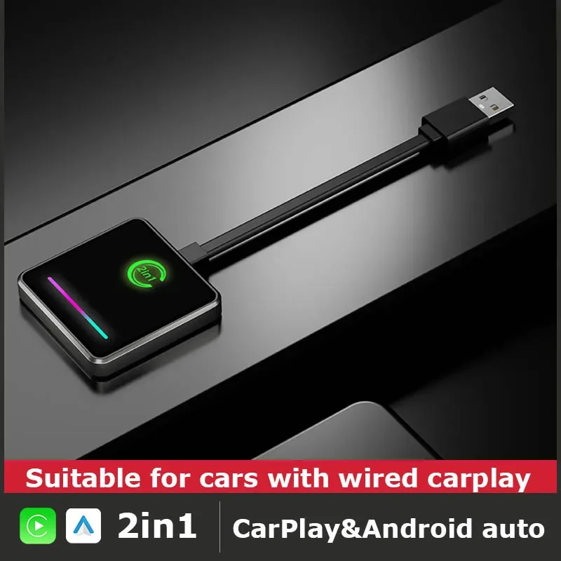 NEW 2in1 Wireless CarPlay Android Auto Wireless Adapter Smart Mini Box Plug And Play WiFi Fast Connect Universal for Car Wired