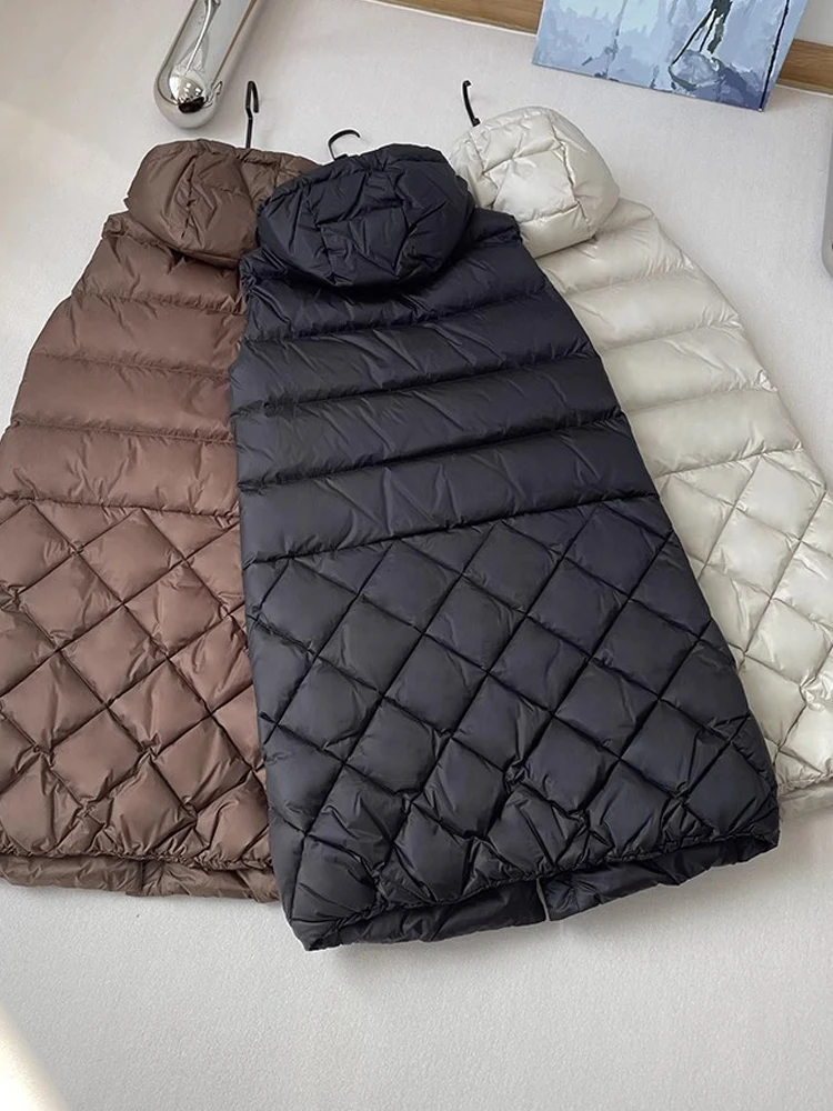 Luxury Women\'s Long down jacket Sleeveless vest Warm 2024 Fall winter Fashion Quilted Hooded puffer coat clothing INKEO 3O313