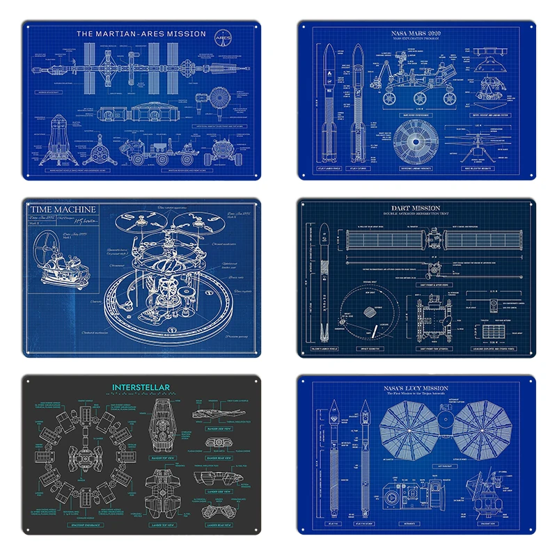 Lazarus Mission Blueprint Interstellar Movie Navy Blueprint The Martian Ares Mission Metal Design Classic Cinema Tin Sign Poster