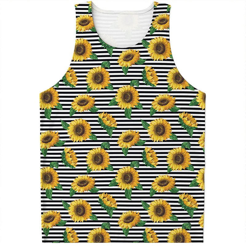 

Solid Color Sunflower Floral Pattern Tank Top Men 3D Printed Flower Sleeveless T Shirts Women Summer Streetwear Quick Dry Tees