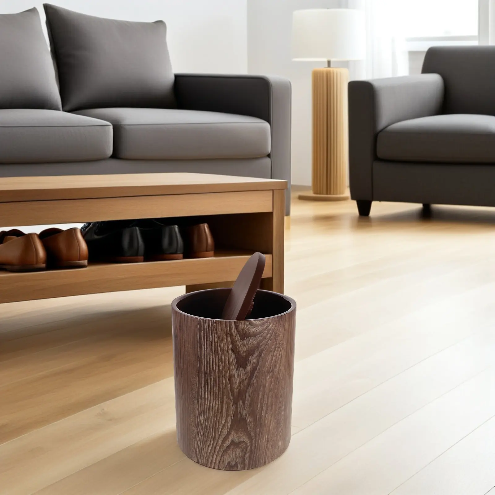 

Large Capacity Vintage Wood Grain Trash Can Retro Waste Basket for Office Home Kitchen Bathroom Decorative Garbage Can