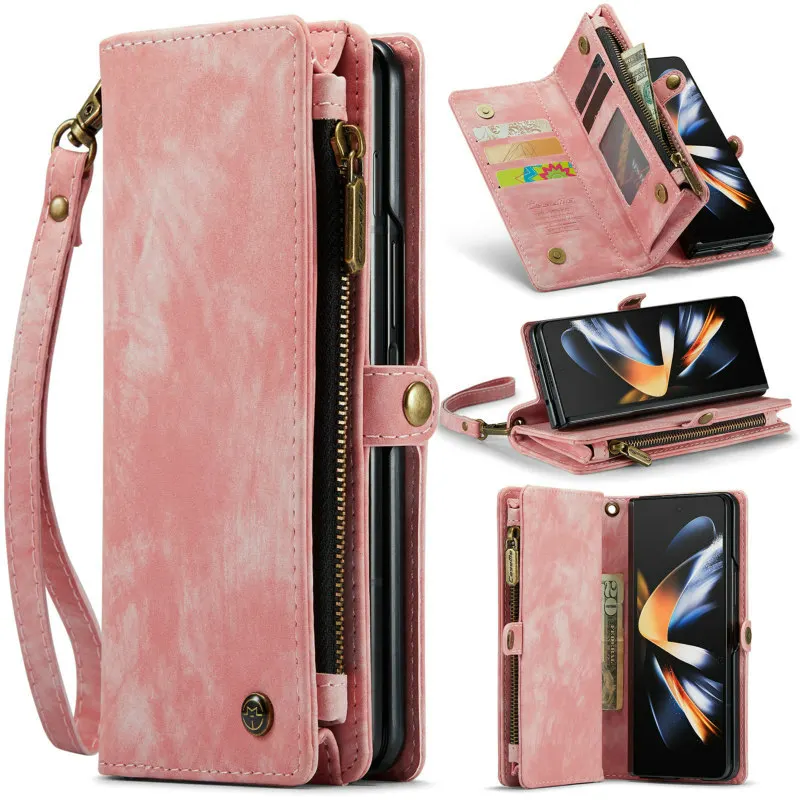 

Чехол CaseMe Z Fold 4, чехол для Galaxy Z Fold 4, кошелек на молнии, чехол-кошелек с 5 слотами для карт, наличные для Samsung Galaxy Z Fold 4, кожаный чехол