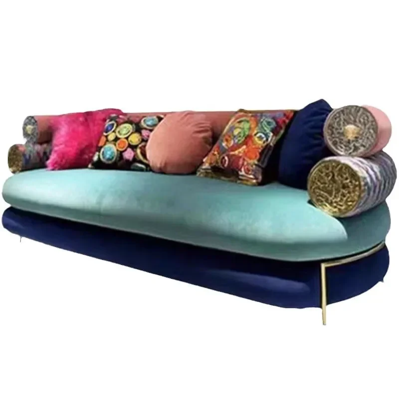 Light luxury living room fabric sofa model room villa curved sofa villa Internet celebrity three people