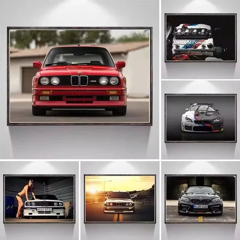 1 Stück rahmenloser, modischer M3 BMW E30 Rennwagen-Wandkunstdruck für moderne Wohnzimmerdekoration, cooles Supercar-Bild auf Leinwand