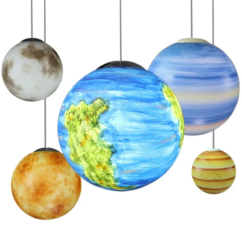 Nordic Planet Pendant Light Creative Pendant Lamp E27 Acrylic Ball Suspension Lamp Children's Room Lamp Boy Light
