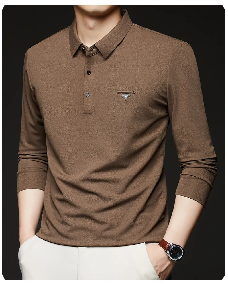 الخريف طويلة الأكمام قميص بولو الرجال بلون سليم عادية الأعمال التلبيب تي شيرت الراقية الاجتماعية بولو البلوز الرجال الملابس #6