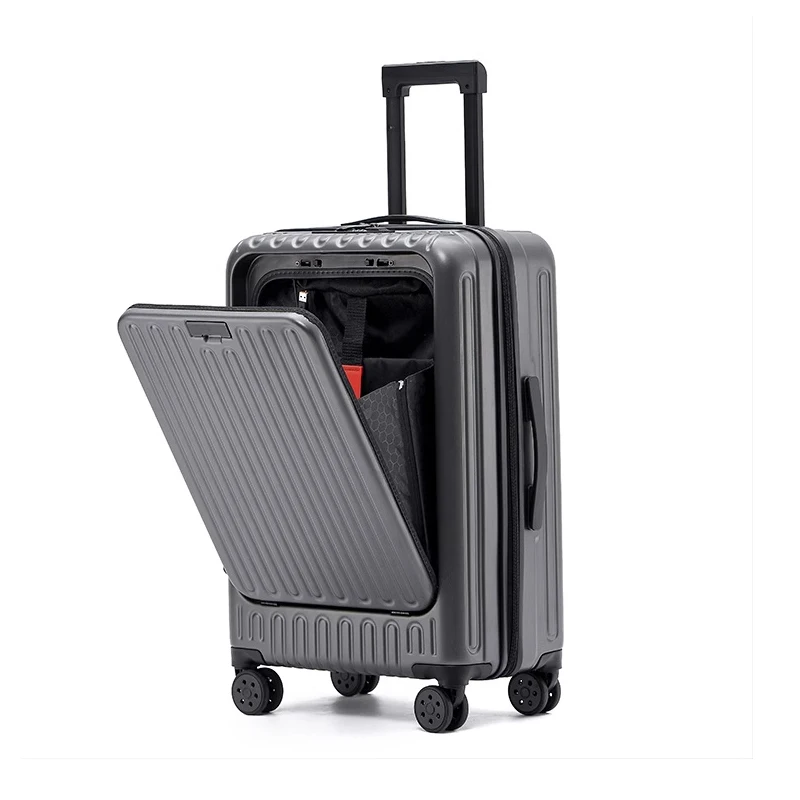 Front Opening Suitcase with Tablet Bag Multifunctional USB Charger Luggage Business Trip Carry-Ons 20/24/26 Inch Trolley Case