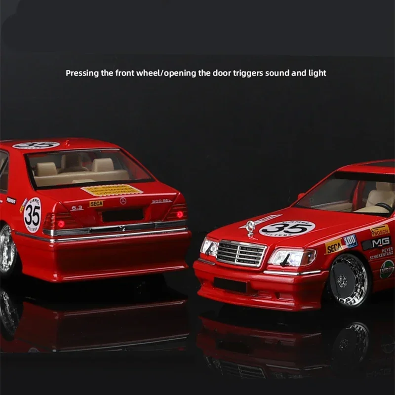 1:24 W140 320SEL Alloy Classic Car Model Scale Modle Diecast Metal Toy Vehicle Sound＆Light Simulation Collectible Kids Toy Gifts