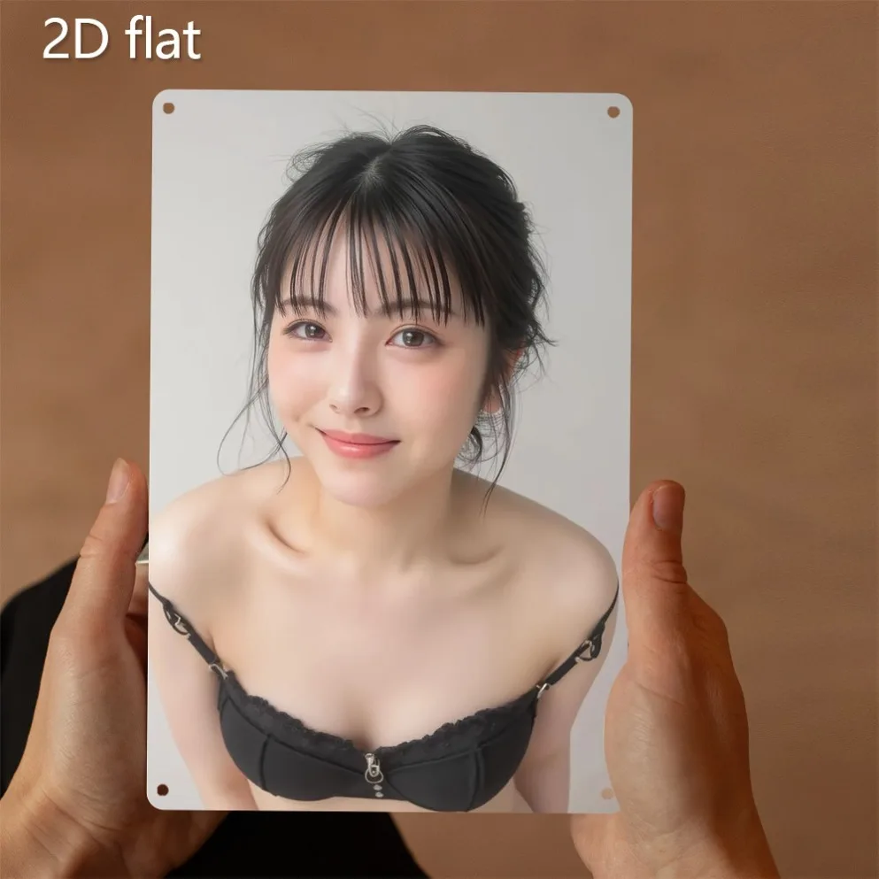 Fashion Metal Wall Art - Elegant Woman in Black Lingerie 2D Flat Design Weatherproof Iron Sign Pre-Riveted Indoor Outdoor Home B