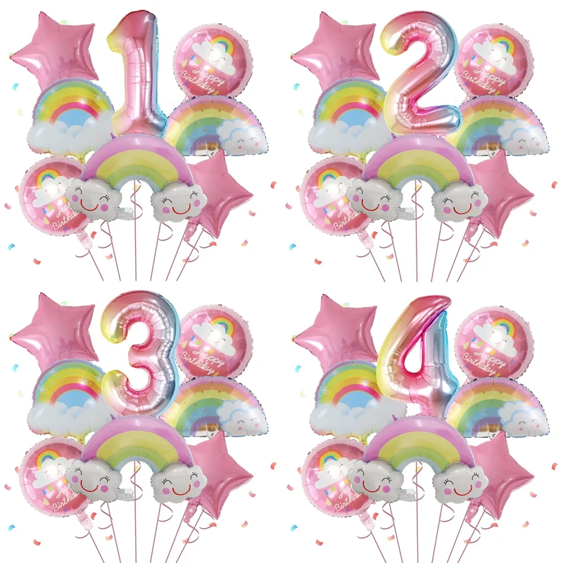 8 Stück Regenbogen-Lächelwolken-Luftballons, 30 Zoll, Farbverlauf-Folienballons mit Zahlen 1-9, Geburtstagsparty-Dekorationen für Babys, Jubiläumsfeier