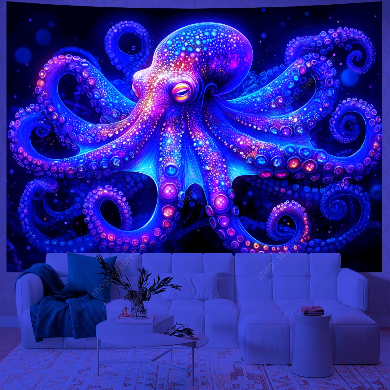 Psychedelic Octopus UV Reactive Tapestry Wall Hanging Aesthetic Room Decoration Home Wall Art Decor Beach Towel Gift for Friend