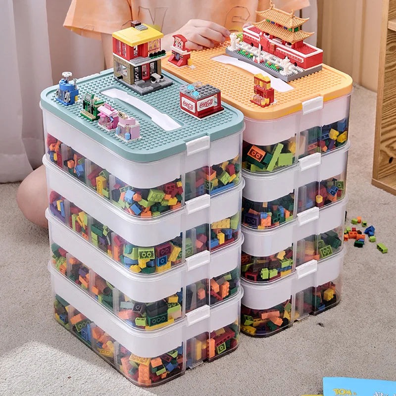 2 Layers Toys Storage Box With Handle Stackable Block Grid Organiser Storage Case Toy Jewelry Classified Container Organizer Box