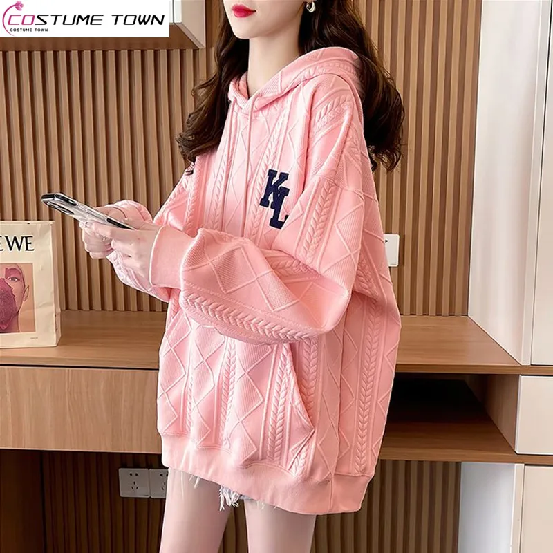 Spring and Autumn New Season Hooded Top Women\'s Embroidered Mid Length Fashion Casual Age Reducing Versatile Top