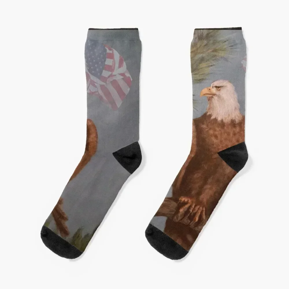 

Bald Eagle with American Flag Socks designer brand Rugby Stockings compression gym Girl'S Socks Men's