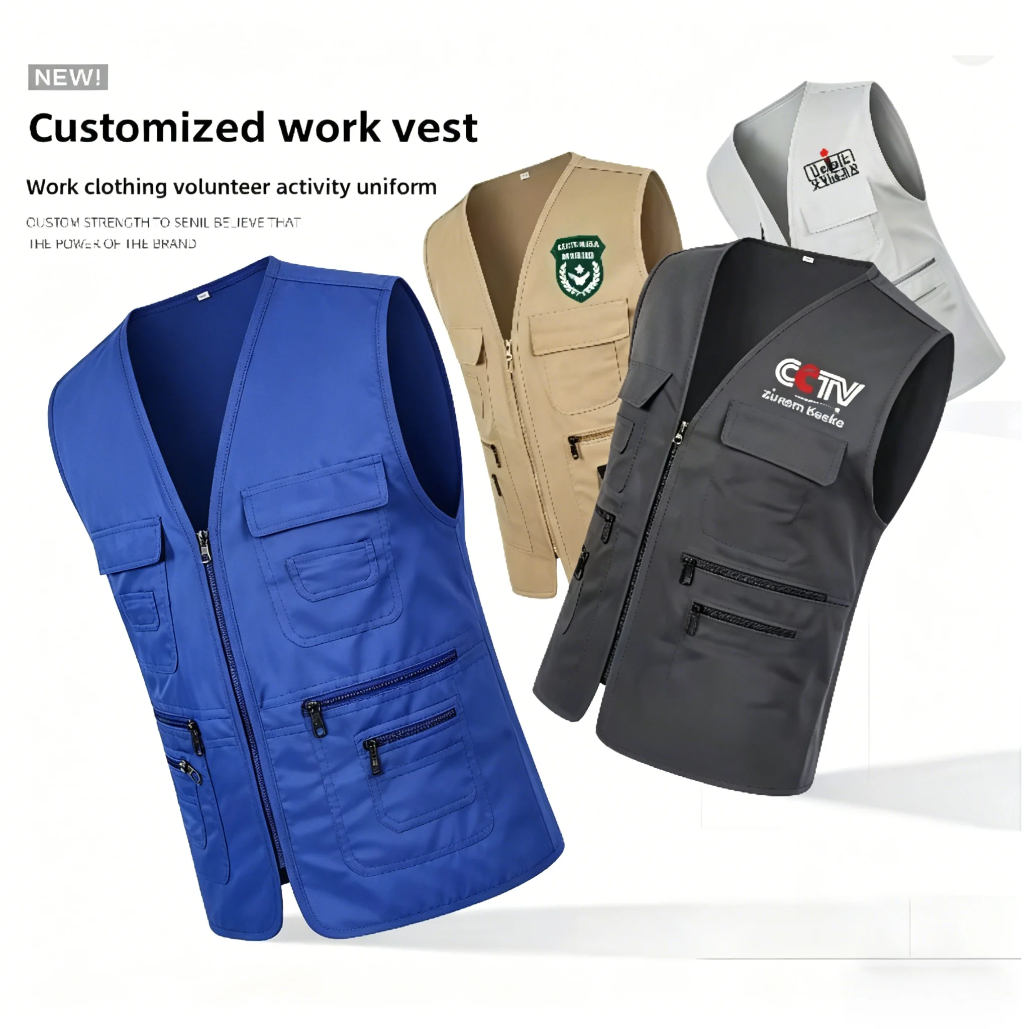 Men Vest JacketMultiple Pockets Zipper Sleeveless Fishing Waistcoat Camping Work Clothes V Neck Outdoor Waistcoat Volunteer Vest
