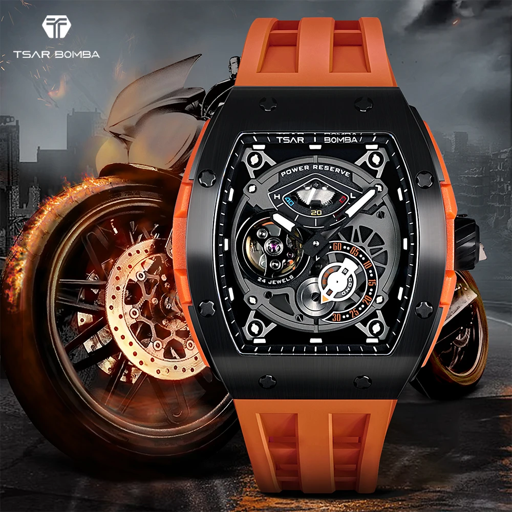 TSAR BOMBA Mens Automatic Watches Luxury Mechanical Wristwatch Sapphire Glass Clock Water Resistant Tonneau watch for Men