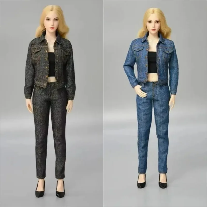 

1/6 Scale Female Cowboy Jeans Suit Blouse Pants Trousers High Heels Soldier Clothes Model for 12" Figure PH TBL JIAOU Body