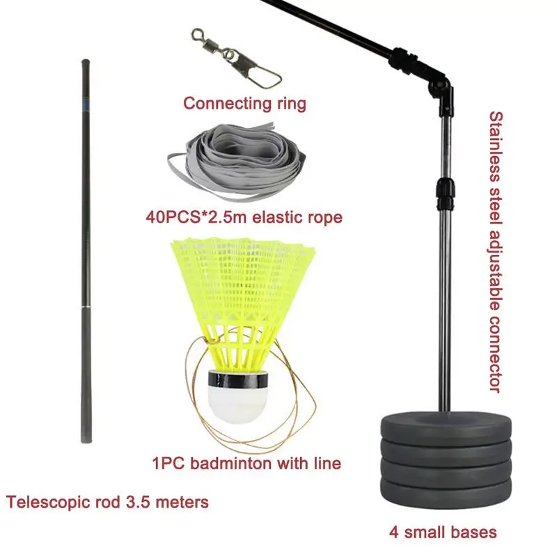 탄성 어린이 성인 배드민턴 트레이너 휴대용 한 사람 배드민턴 싱글 플레이 리바운드 연습 스윙 자동 스파링 세트, 스포츠, 엔터테인먼트, 야외, 활동, 탄성
