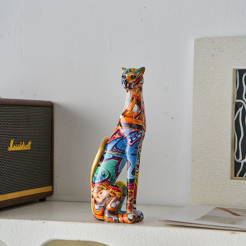 European Style Painted Leopard Sculpture Ornaments Abstract Art Animal Crafts Living Room Office Bookcase Leopard Ornaments  New