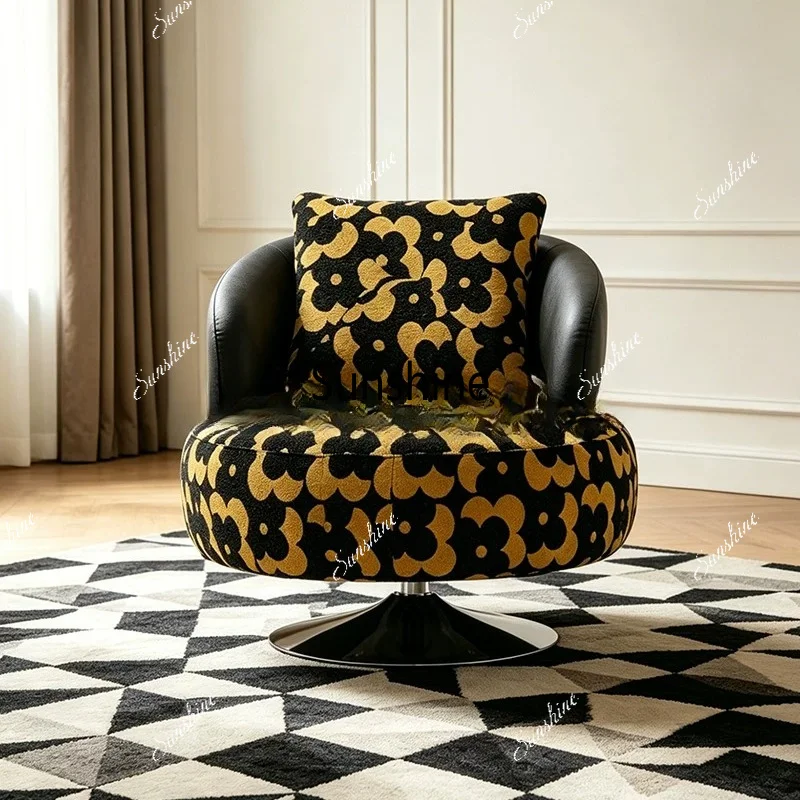 Light luxury printed rotating single sofa leather lounge chair