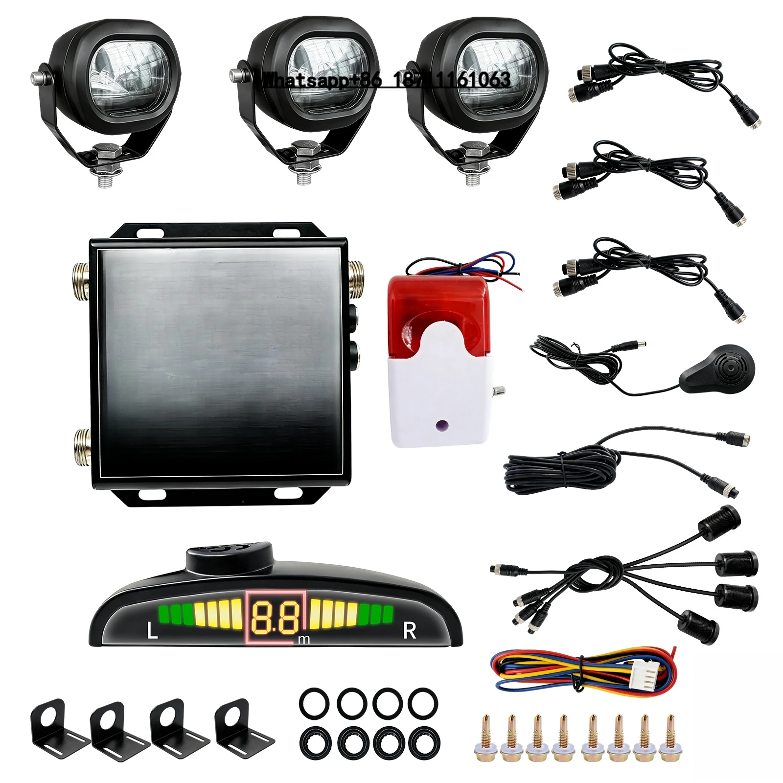 Forklift Warning Light Reverse Radar Anti-Interference 10-80V Buzzing Voice Collision Warning System Forklift Alarm System
