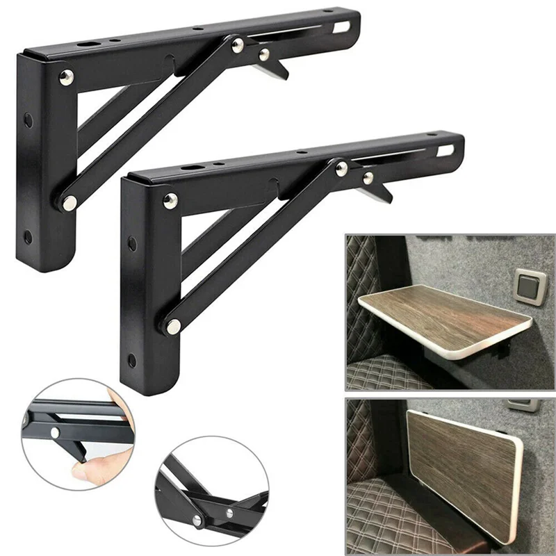 

A03Q-4Pcs Складной кронштейн для кемпера, настольная полка, дом на колесах, караван, черная отделка, мини-складной кронштейн из нержавеющей стали