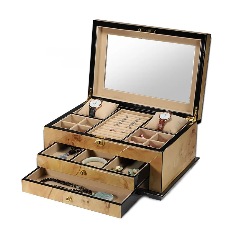 

Ожерелье, браслеты, органайзер для ювелирных изделий, цельное дерево, обручальное кольцо, серьги, коробка для хранения, браслеты, витрина для часов с зеркалом