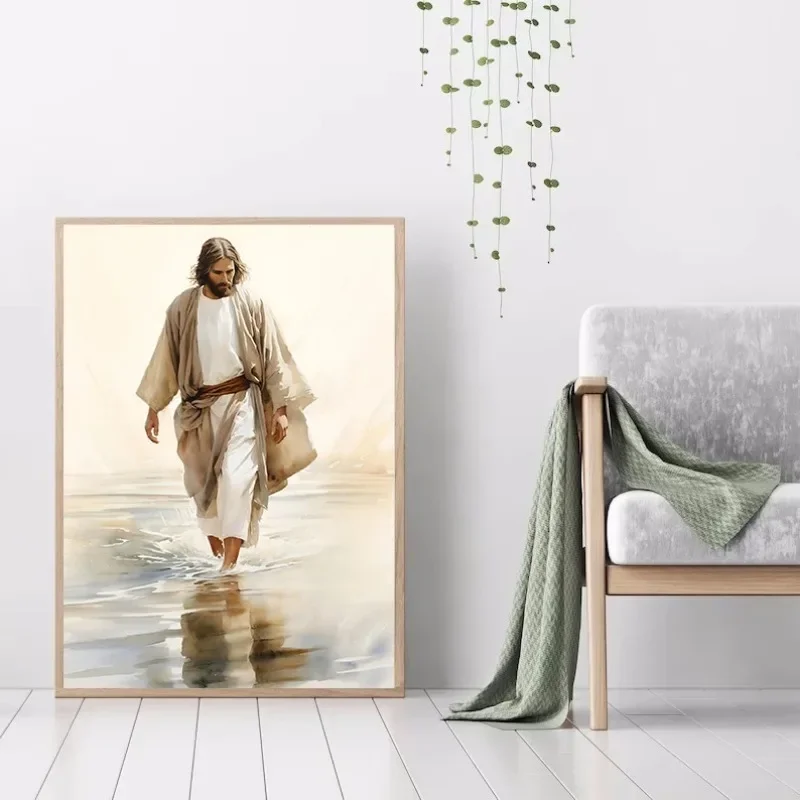 Walking on Water Poster Jesus with Watercolor Jesus Picture,canvas Painting Christian Wall Art Christ Home Decor Gift
