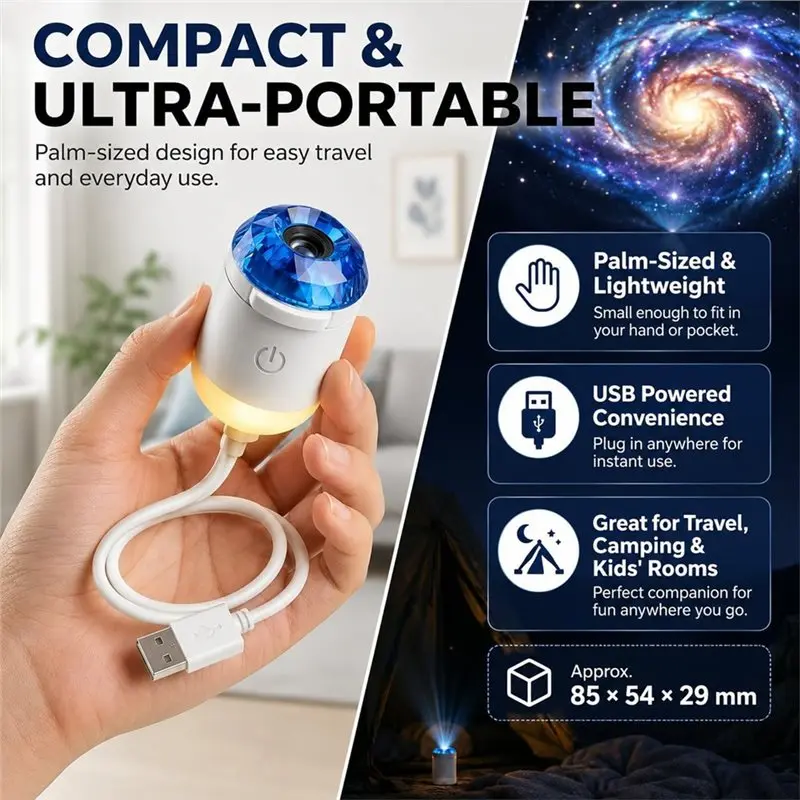 VoltVibe-Dynamic 5D Holographic Night Light Projector Voice Control 2-In-1 Galaxy Projector For Bedroom 360 Rotating 5 Films