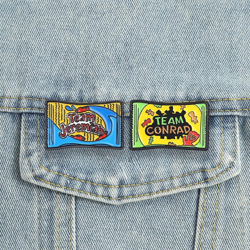 Creative candy packaging shaped badges, fun English alloy pins for accessories of clothing and bags, gifts for friends